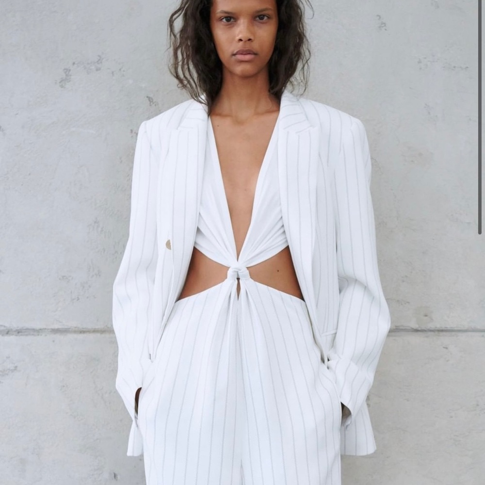 Dion Lee Pinstripe Blazer, White, Size AU 8/US 6